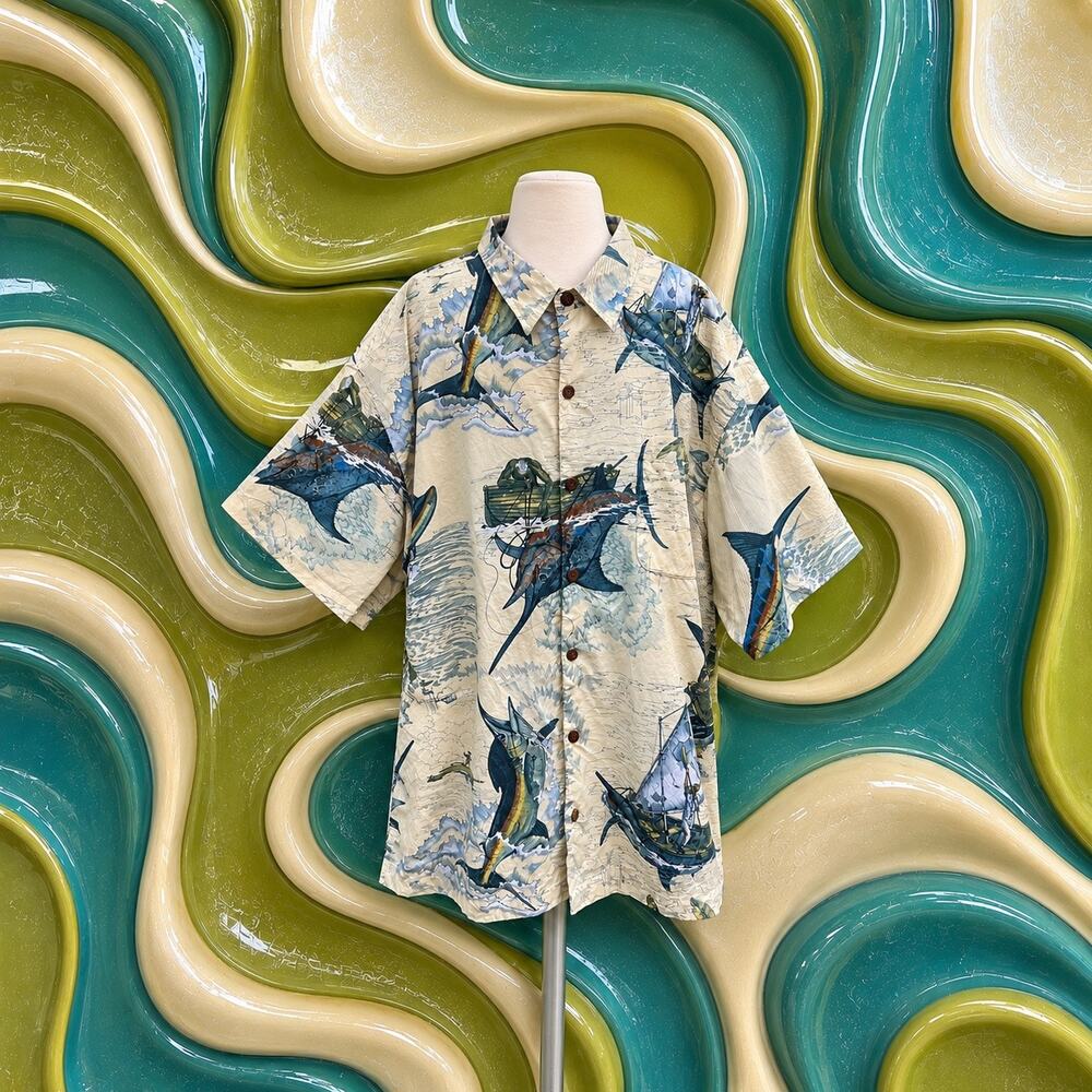 Guy Harvey AFTCO Bluewater 2X Marlin Sailfish Fishing Shirt All Over Print